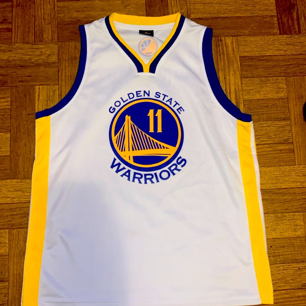 Yellow, blue, and white Golden State Warriors jersey